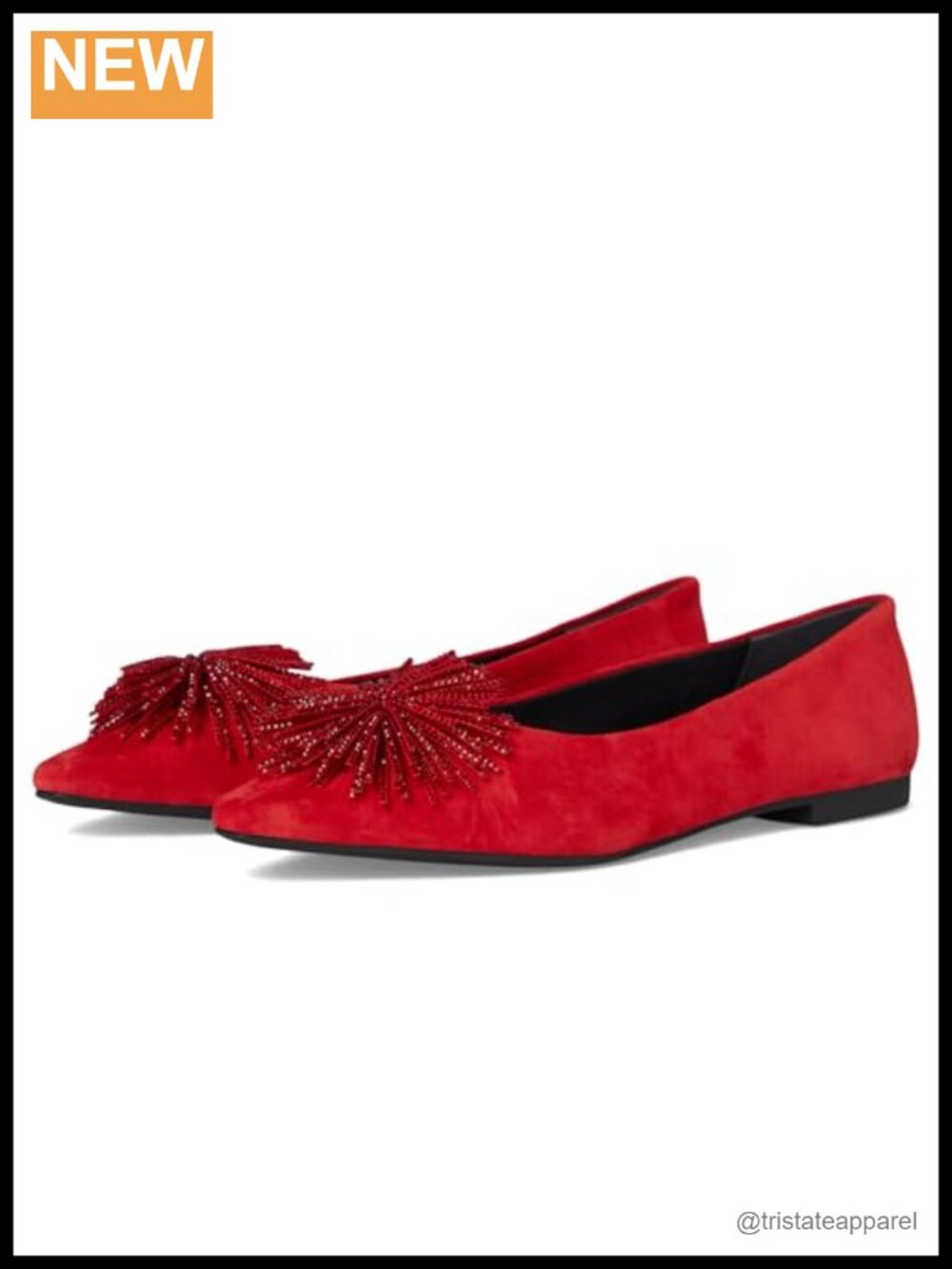 Suede Pointed Toe Ballet Flats with Pom Pom Detail and Comfort Insole